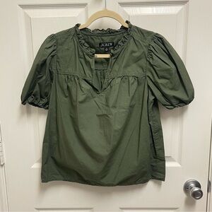 J Crew Army Green Popover Blouse. Sz XS